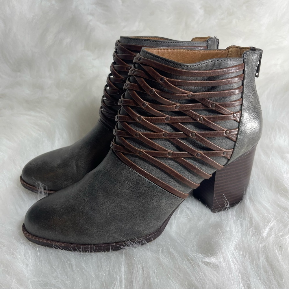 Euro Soft Ankle Boots Size 10M Sola Womens Grey Brown Heel Bootie Comfort